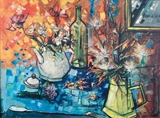 Vibrant Still Life Oil Painting by Boder De Cachard – 28”x18"