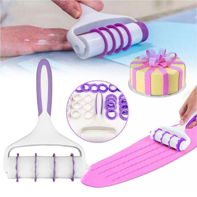 Set Fondant Strip Ribbon Cutter Embosser Roller Sugarcraft Cake