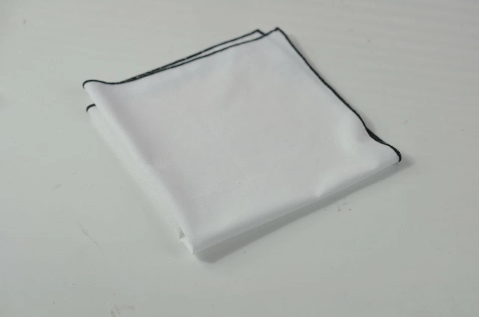 Men Black + White 100% Cotton Formal pocket square Handky Handkerchiefs - Imagem 2 de 4