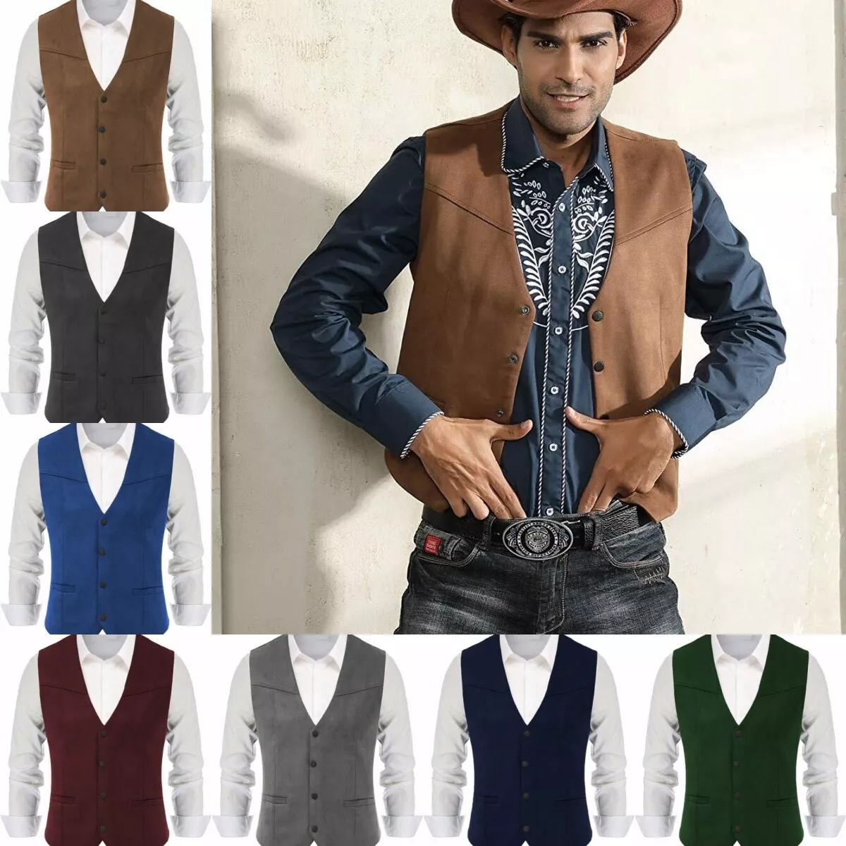 Mens Cowboy Vest Waistcoats Vintage Retro Workwear Groom Vest M Large XL  XXL 3XL