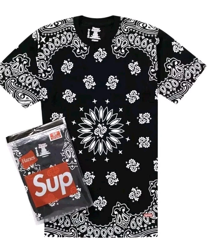 FW22 Supreme Hanes Bandana Tagless Tees 2 Pack T shirts size S small New Black