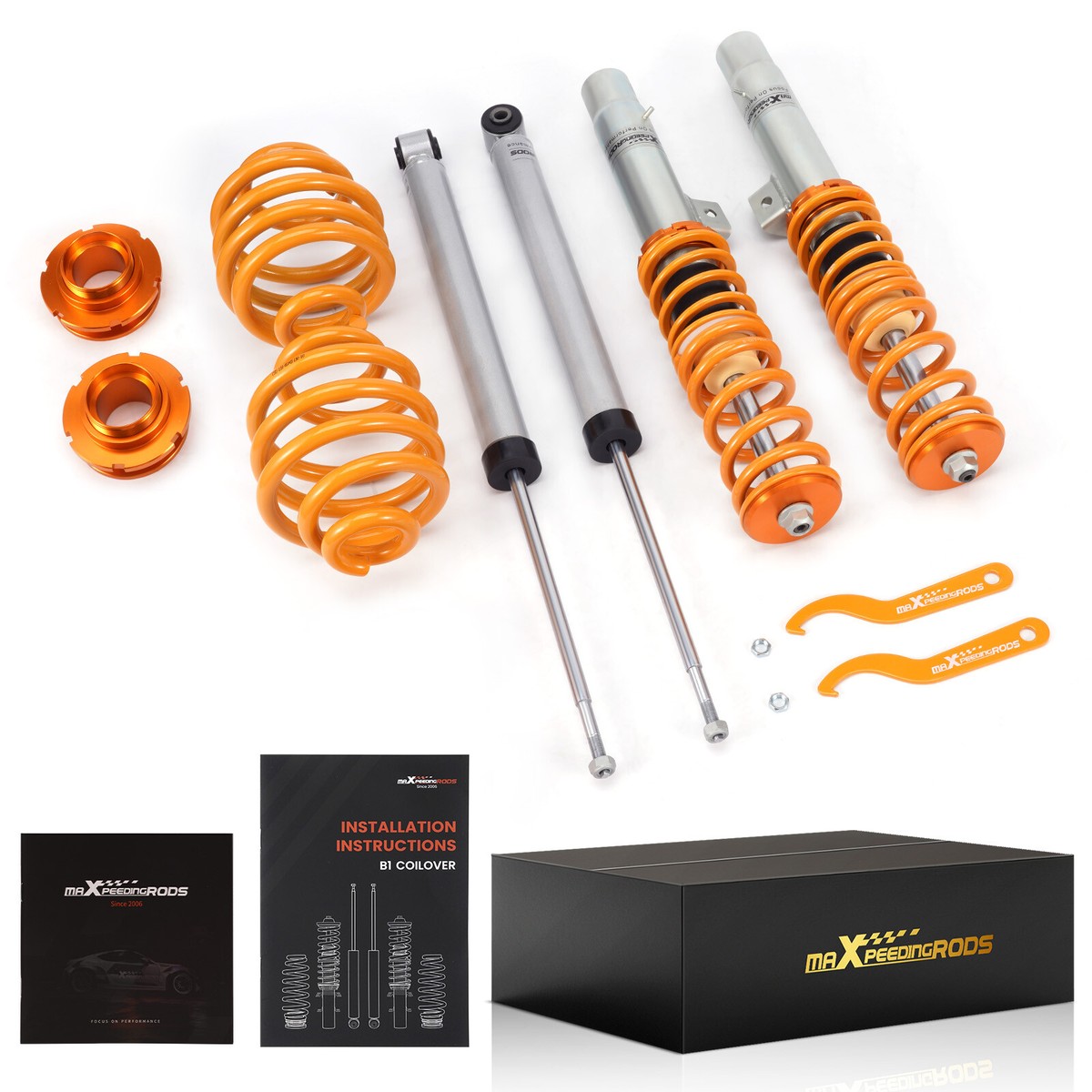 Front + Rear Adj. Suspensions Coilovers Kit for BMW E46 3-Series