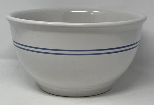 Vintage 10.5" Gibson China White Blue Stripe Heavy Mixing Nesting Bowl 