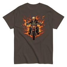 Biker T-Shirt Mens Motorbike Motorcycle Flames Skull Skeleton Bike Chopper Top