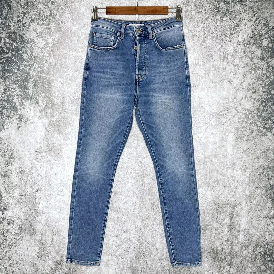 Forever21 Mujer BUTTON FLY Vaqueros Ajustados Talla 26 Elástico Alto Lavado Ligero Foto 2 de 4