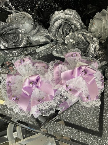 🎀Handmade Baby Girls Pretty Rosebud Embellished White Frilly Lace Satin Socks ❤ - Picture 36 of 40