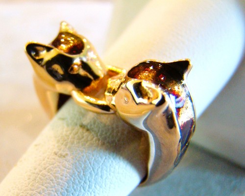 Vintage Bronze Enamel Milor Itlay Cat Leaopard Ocelot Ring size 6.5 - Picture 2 of 11