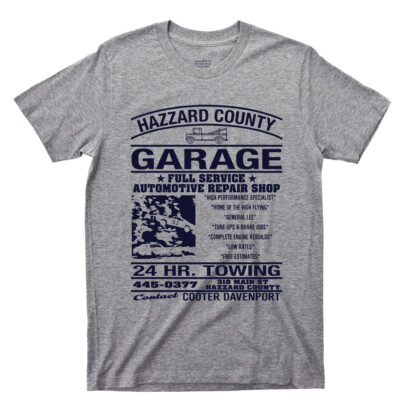 Dukes Of Hazzard County Garage Tee Shirt Bo Luke Daisy Duke TV Show DVD Blu Ray
