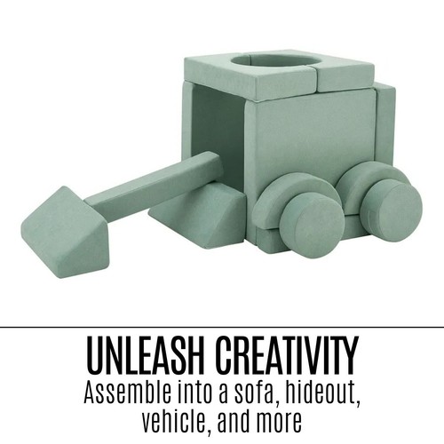 Ovela 14 Piece Modular Double Kids Play Sofa Sage Green Bed Vehicle Hideout New - Picture 7 of 12