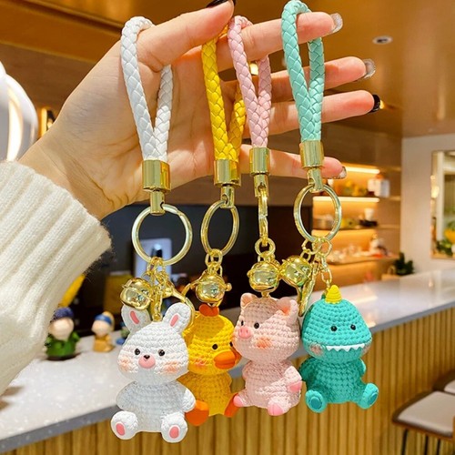 Cute Dino Dinosaur T-rex Resin Keychain Handknit Motif 3D Animal Shape Bag Charm - Picture 4 of 4