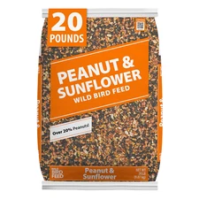 Peanut & Sunflower Wild Bird Feed and Seed, Dry, 1 Count per Pack, 20 Lb. Bag