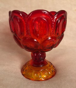 Moon Stars Red Orange Glass Goblet Candy Dish Scalloped Ebay ebay