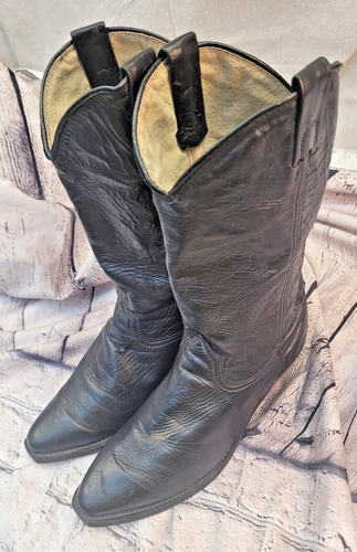 Black Genuine Leather Cowboy Western Boots Slouch Dancing Calf Sz 8 M 9141 5932 - Picture 7 of 24