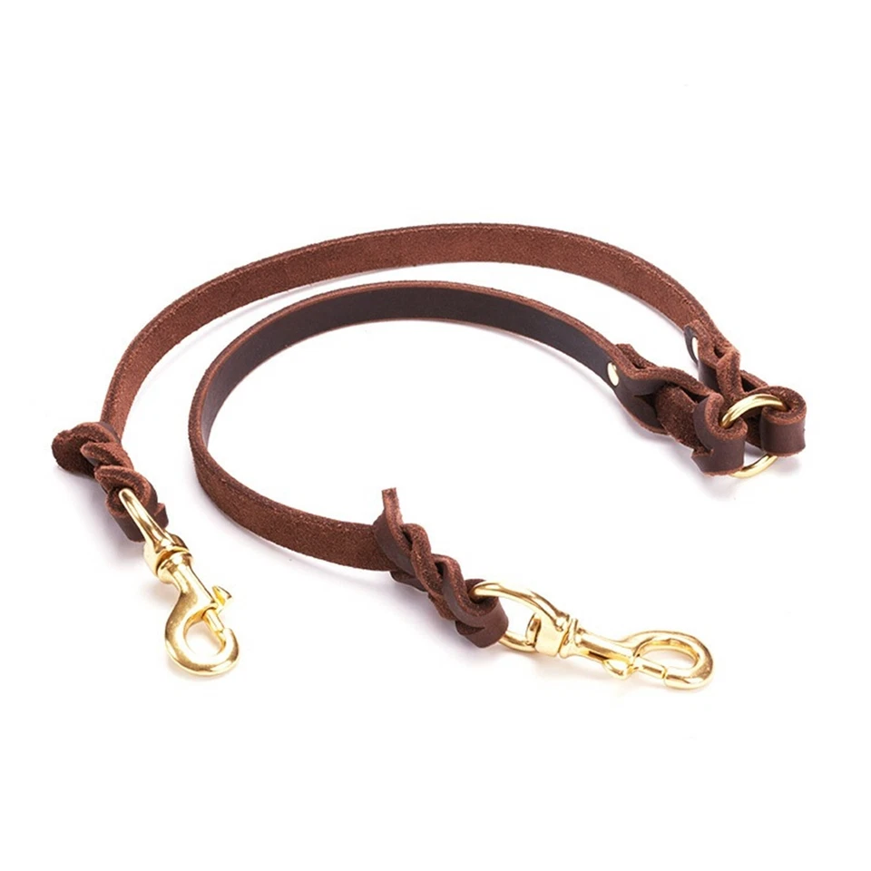 Double Dog Leash Heavy Duty Genuine Leather Braided Coupler Leash for 2 Dogs - Image 2 of 4