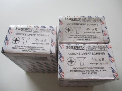 600 x Screwfix 3/4" x 6 Quicksilver Prodrive Countersunk Screws 3 Boxes x 200