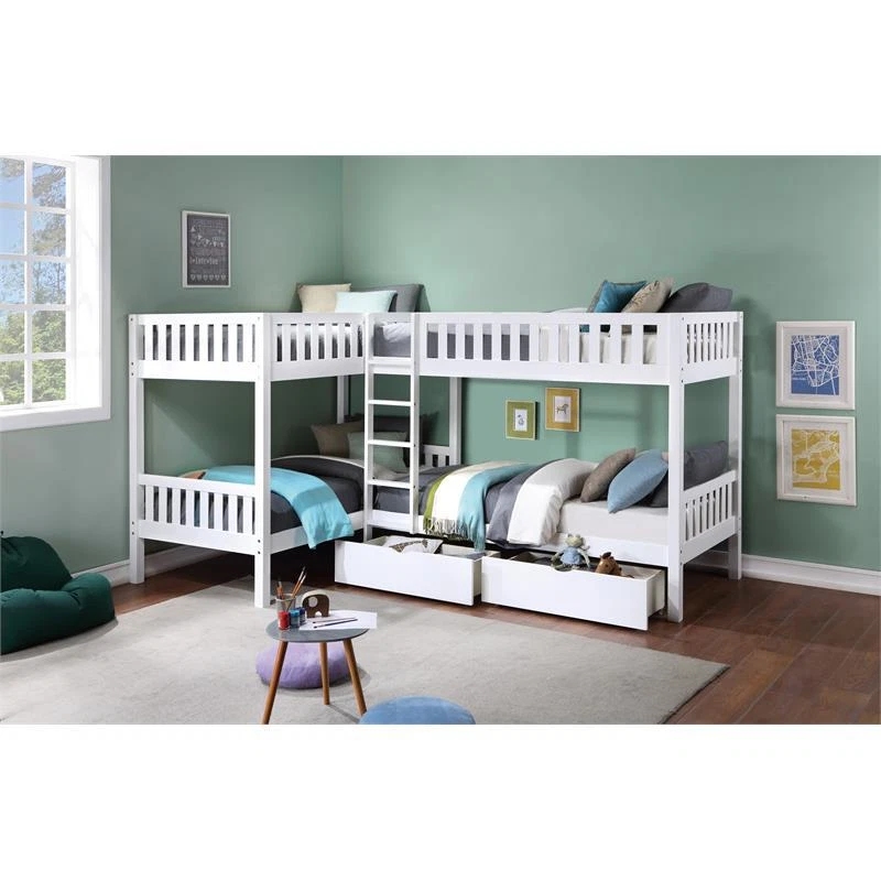 Lexicon Galen Transitional Wood Corner Bunk Bed with Storage Boxes