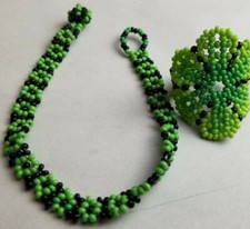 All Handmade Bead Necklace And Ring Size 9 Green Black