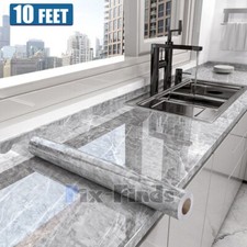 10ft Gray Marble Paper Self Adhesive PVC Wallpaper Peel Stick Kitchen Waterproof
