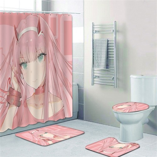 Darling in the Franxx Tenda Doccia Coperchio WC Tappeto Bagno Antiscivolo Set 4PZ - Foto 11 di 37