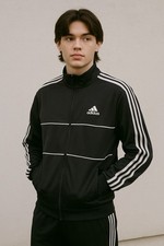 Adidas Track Jacket Mens M Black Primegreen 3 Stripes Zip Up Athletic Training