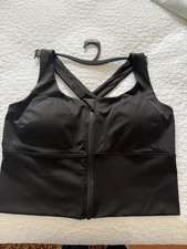 Zip  Front Sports Bra   Black, High Support, Criss  Cross Back, Removable Pads, XL