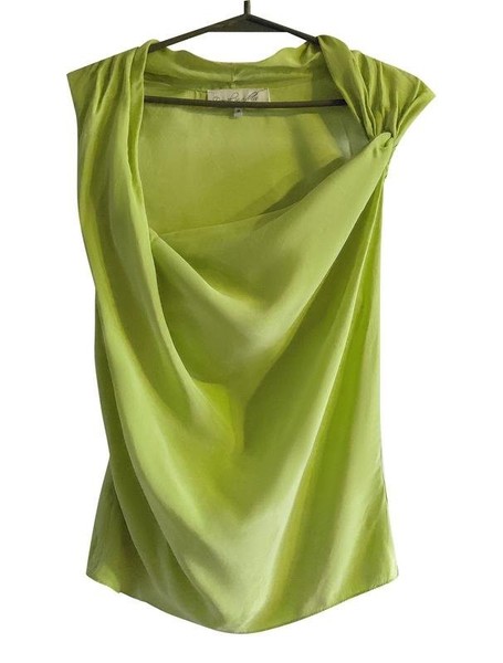 Women Damsel in a dress Shirt Green Silk S