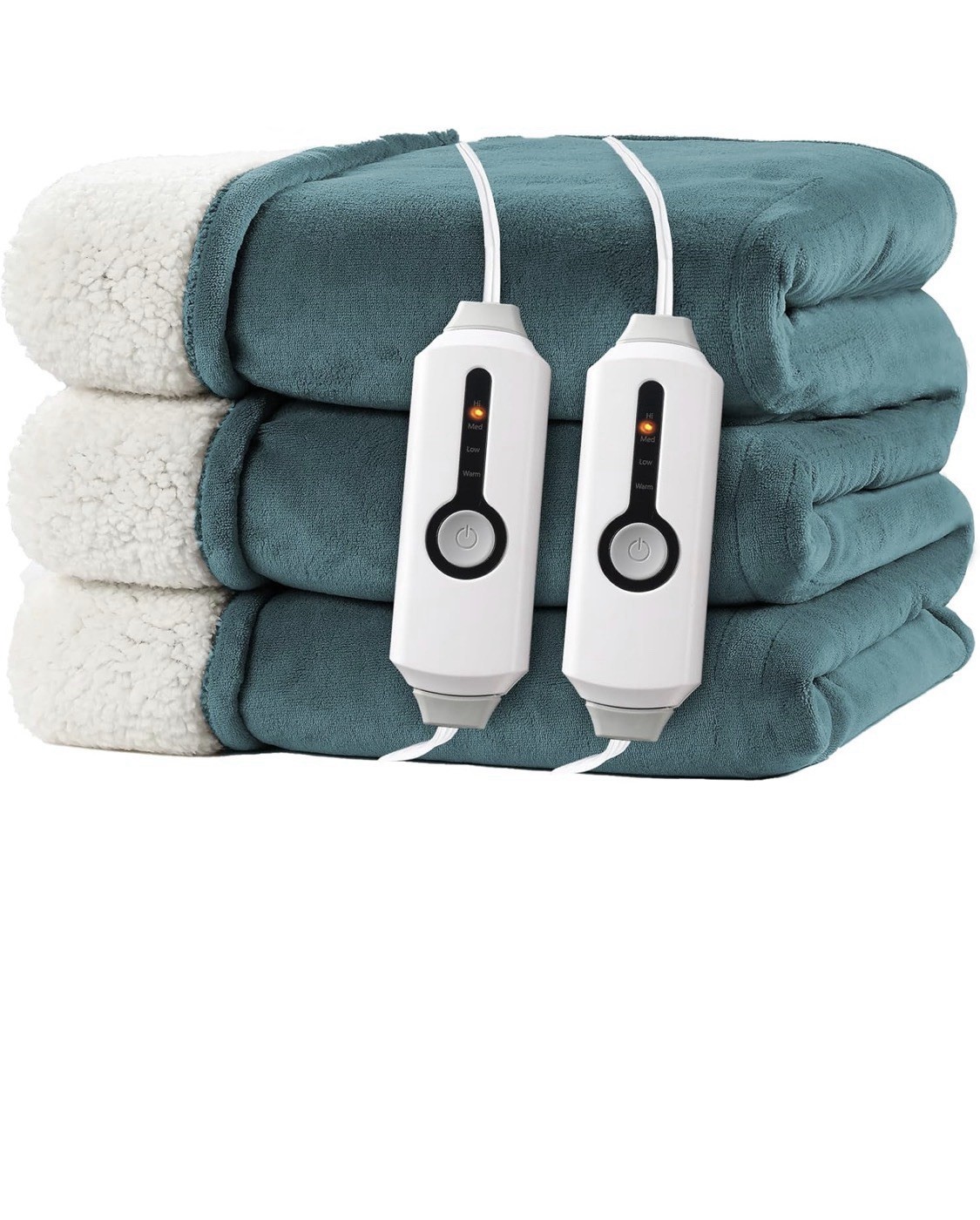 Electric Heating Blanket Blue White Plush Sherpa Dual Contro