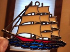 VTG Handcrafted Stained Glass Style Sun Catcher Sailboat Hanging Window Decor