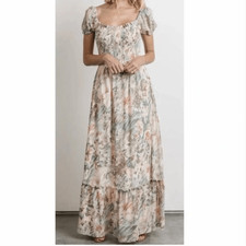 Baltic Born Larissa Smocked Maxi Dress in Floral Peach Sage Large
