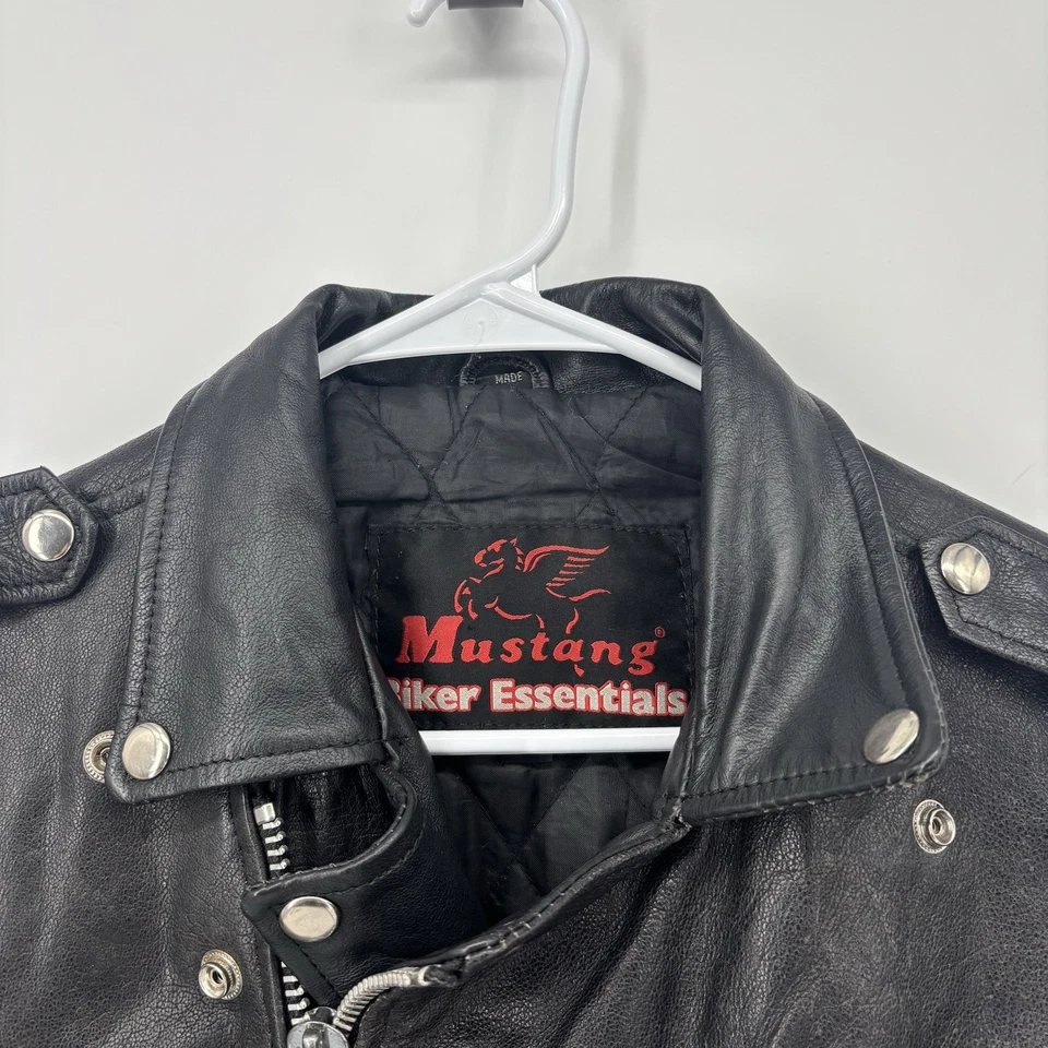 Chaqueta de cuero Mustang Biker para mujer talla 16 negra vintage motocicleta cremallera Foto 3 de 4