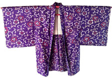 1940s Vintage Japanese Meisen Silk HAORI Kimono Gown Robe Jacket Cardigan Antiqu