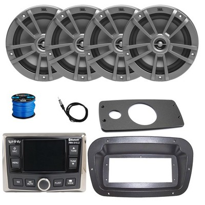 Infinity Marine Radio, ANT, 4x 6.5'' 180W Gray Speakers w/Wire,Adapter, Spa Bezel