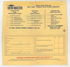Original 1964-1965 NY New York World's Fair View-Master Packets Order Form
