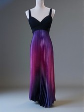 Vtg 92k Betsy & Adam Babydoll Empire Waist Irridescent Pleated Maxi Dress 2P