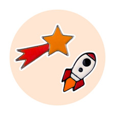 Space Science Enamel Tiny Pins: Shooting Star and Rocket Ship