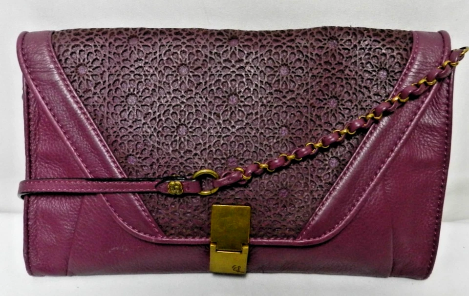 Bolso Bandolera Elliott Lucca Cuero Púrpura Perforado Monedero Bolso sin asas Convertible Foto 2 de 4