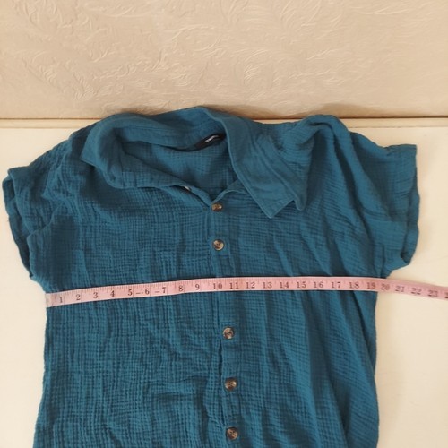 Dokotoo dunkel türkis Gauzey Knopfleiste Kurzarm Midikleid Gr. Large - Bild 6 von 9
