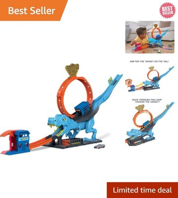 Hot Wheels City T-Rex Chomp-Down Playset with Toy Car - Thrilling Loop Adventure