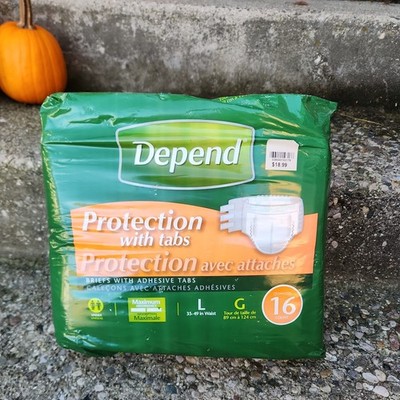 Depend Incontinence Protection W/ Tabs Unisex Size Large 16 Count Adult Diaper