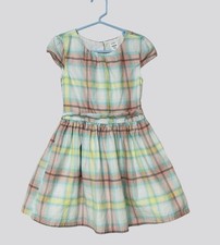 Carters Girls Spring Dress Lined Size 5 Plaid Pastels Cap Sleeve Button Bow