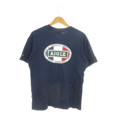 AIGLE Men's Navy Logo Print T-Shirt M Short Sleeve Round Neck