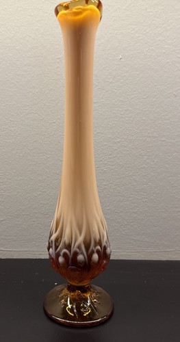 Fenton 1979 - 1982 Cameo Opalescent Hobnail Lily of the Valley Swung Vase Amber - Picture 3 of 6