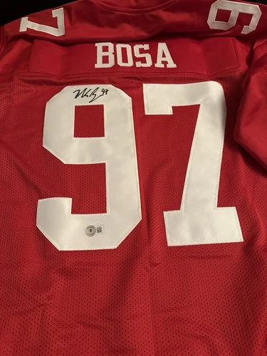 Nick Bosa Red Autographed Signed Custom Football Jersey Beckett Certified