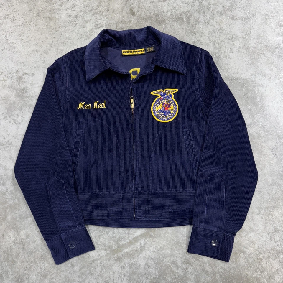 Chaqueta de pana oficial FFA para mujer pequeña azul bordada Georgia Bainbridge Foto 2 de 4