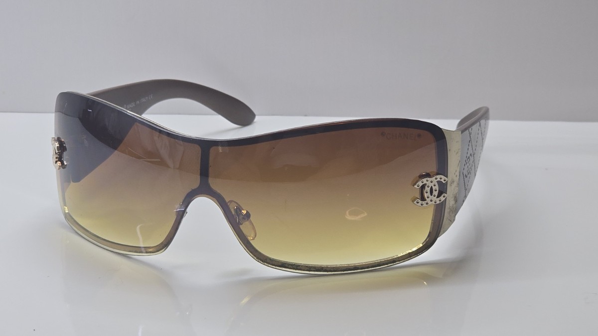 Vintage Y2K Authentic Chanel Sunglasses Brown Shield Wrap | eBay