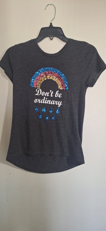 H&M Girls Sequin Rainbow Graphic Print Crew Neck T-Shirt 12-14Y