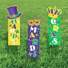 Mardi Gras Vertical Yard Signs - 3 Pieces Purple,green, and Yellow