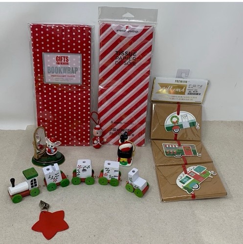 Christmas Lot Tissue Paper Decor Gift Cards Wooden Noel Train Vintage