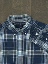 Ralph Lauren Boy Size L 16/18 Blue Flannel Plaid Button Down Long Sleeve Shirt