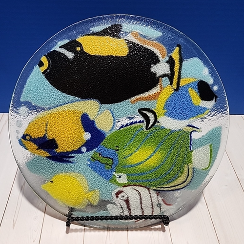 2009 Peggy Karr 11" Tropische Fische Runde Platte Fused Art Glas Signiert - Bild 4 von 6